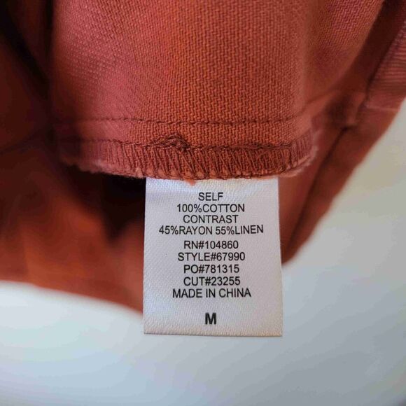 Chloe & Katie Overall Orange Rust Sleeveless Button Front Cotton Linen Medium - Picture 7 of 8